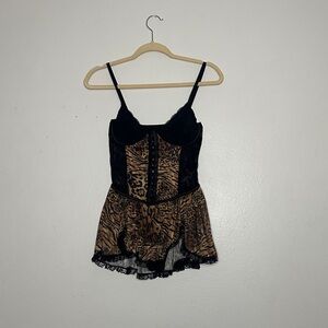 SHEIN Black and Brown Leopard Lace Mini Dress
